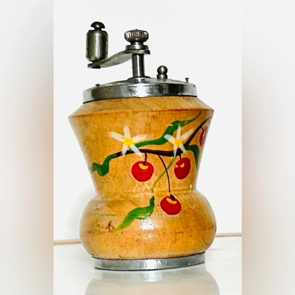 Vintage Hand-Painted Cherry Blossom on Blonde Wood Pepper Grinder